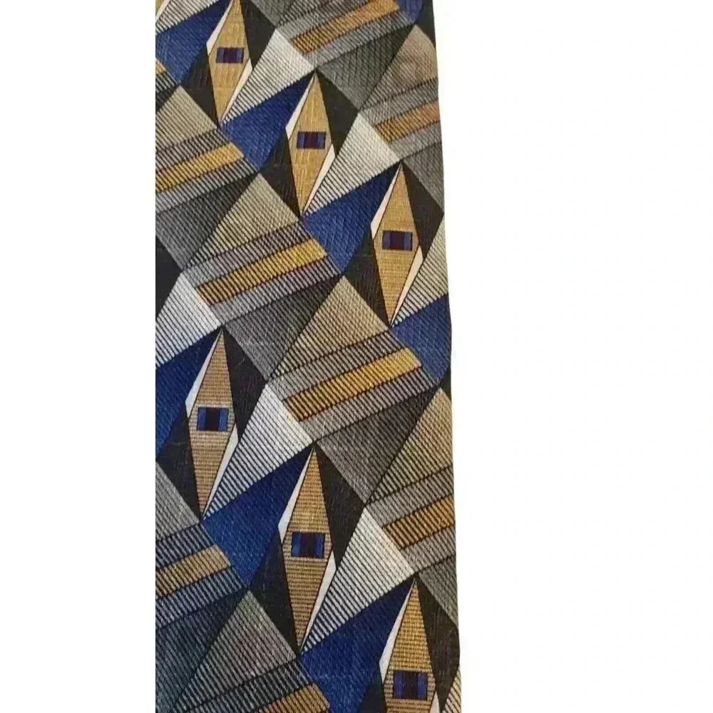 Platinum Designs Tan Blue‎ Geometric 100% Silk Classic Men's Tie Business Church